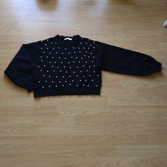 Zara Knit Black Balloon Sleeved Sweater with Pearls | Size Small - Picture 1 of 4